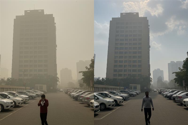 Why 1:30pm walks beat morning exercise in Delhi pollution - office parking visibility comparison