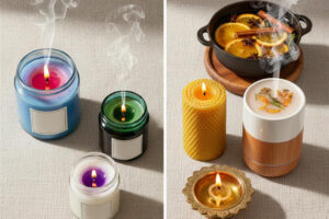 Comparison of toxic paraffin candles versus natural alternatives like beeswax candles and ghee diyas
