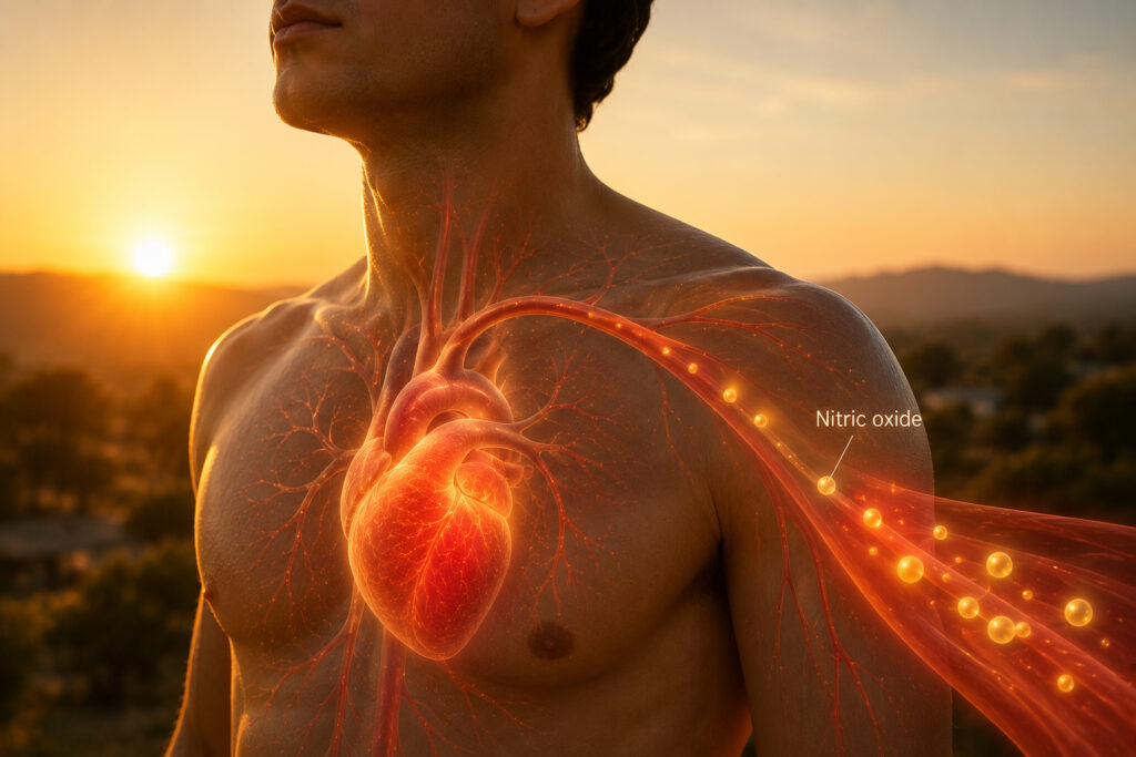 Early morning sunlight activating nitric oxide pathways for better circulation and heart health